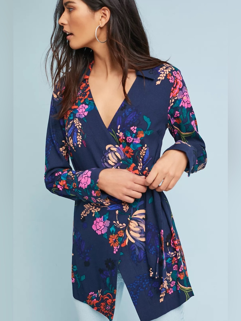 Anthropologie Maeve Marley Wrap Tunic Top Floral Size Mediun